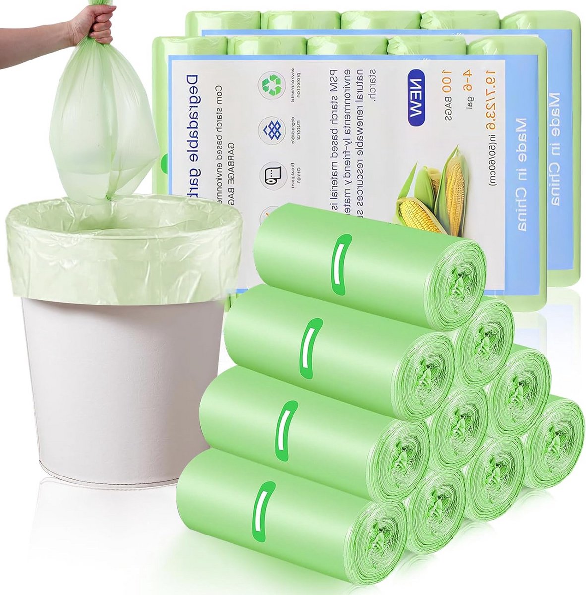 Afvalzakken - Vuilniszakken - Afval Opruimen - Biologisch Afbreekbaar - 10 Liter 200 Stuks - Groen