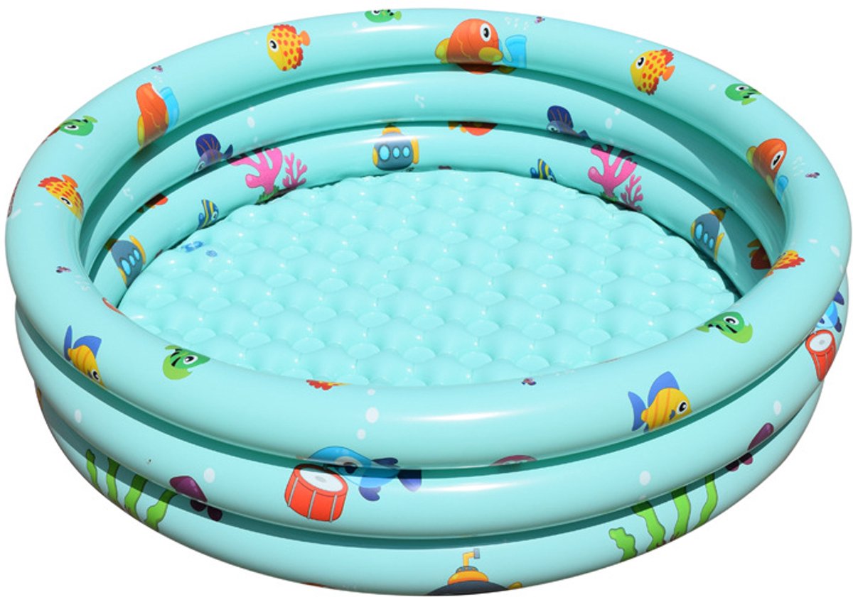 Opblaasbaar babyzwembad met dinosaurusmotief, rond model met 3 ringen, diameter 100 cm, binnen en buiten te gebruiken, ook als ballenbak
