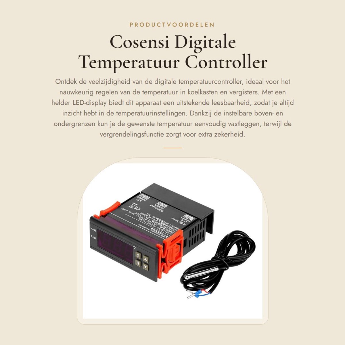 Dailygoods- Temperatuurcontroller met Groot LED-Display - Temperatuurmeter - Temperatuurregeling - Thermostaat voor Koelkast - Temperatuurcorrectie - Bereik -40 tot 120 graden