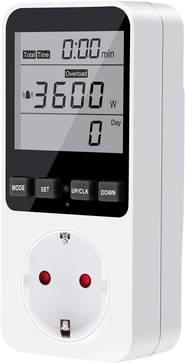 Stroommeter Stopcontact - Energie Verbruiksmeter - Energie Besparen - Overbelasting Alarm - 16A Max - Wit