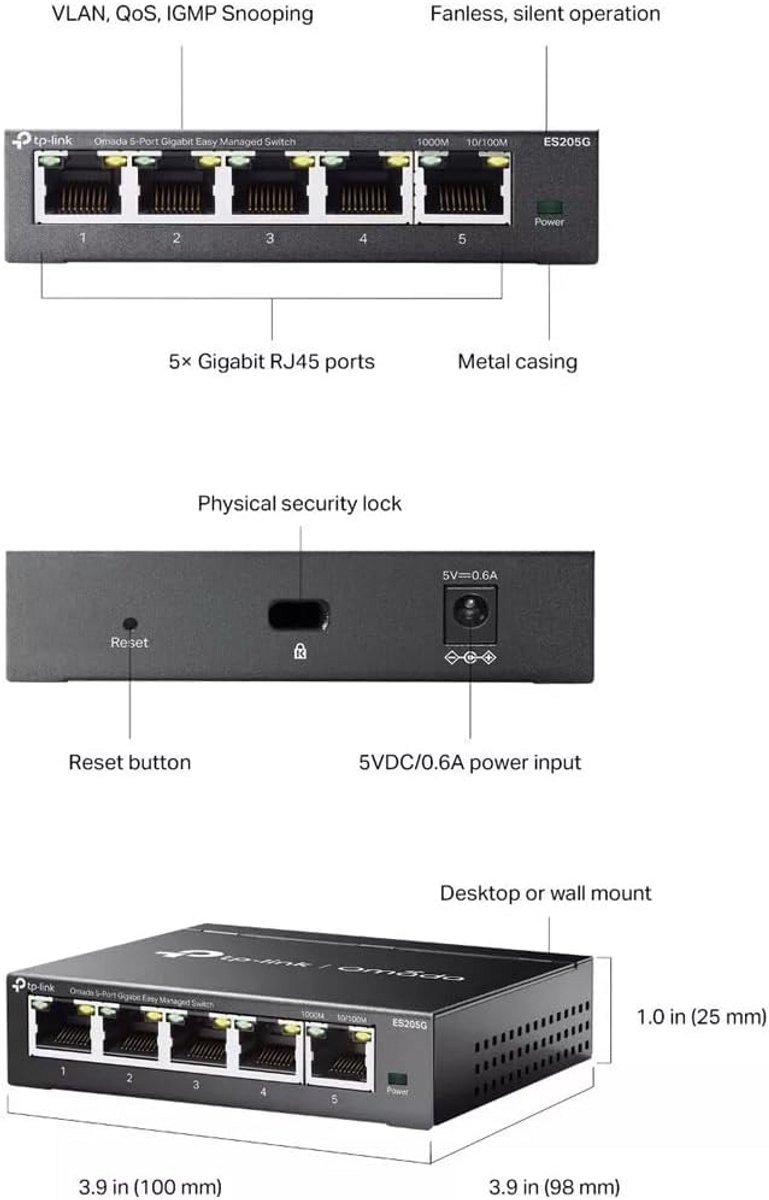 Netwerk Switch - Gigabit Hub - Netwerk Uitbreiden - 5 Poorten - 50 Watt - Zwart
