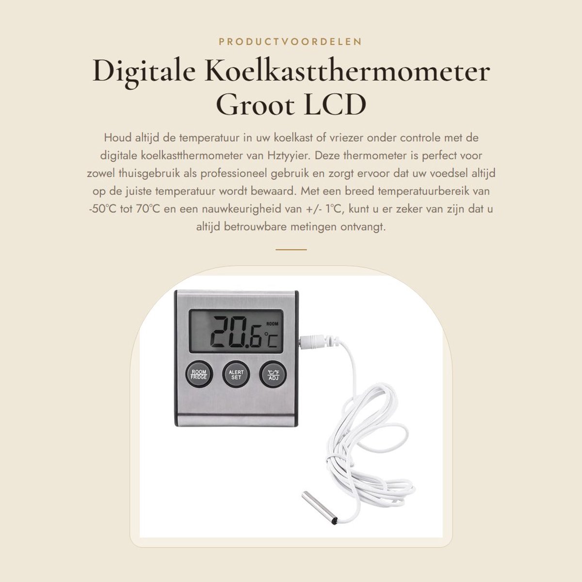 Dailygoods - Digitale Koelkastthermometer - Groot LCD Display - Alarm voor Hoge en Lage Temperaturen - Nauwkeurige Metingen - Temperatuurmeter - Gesch...