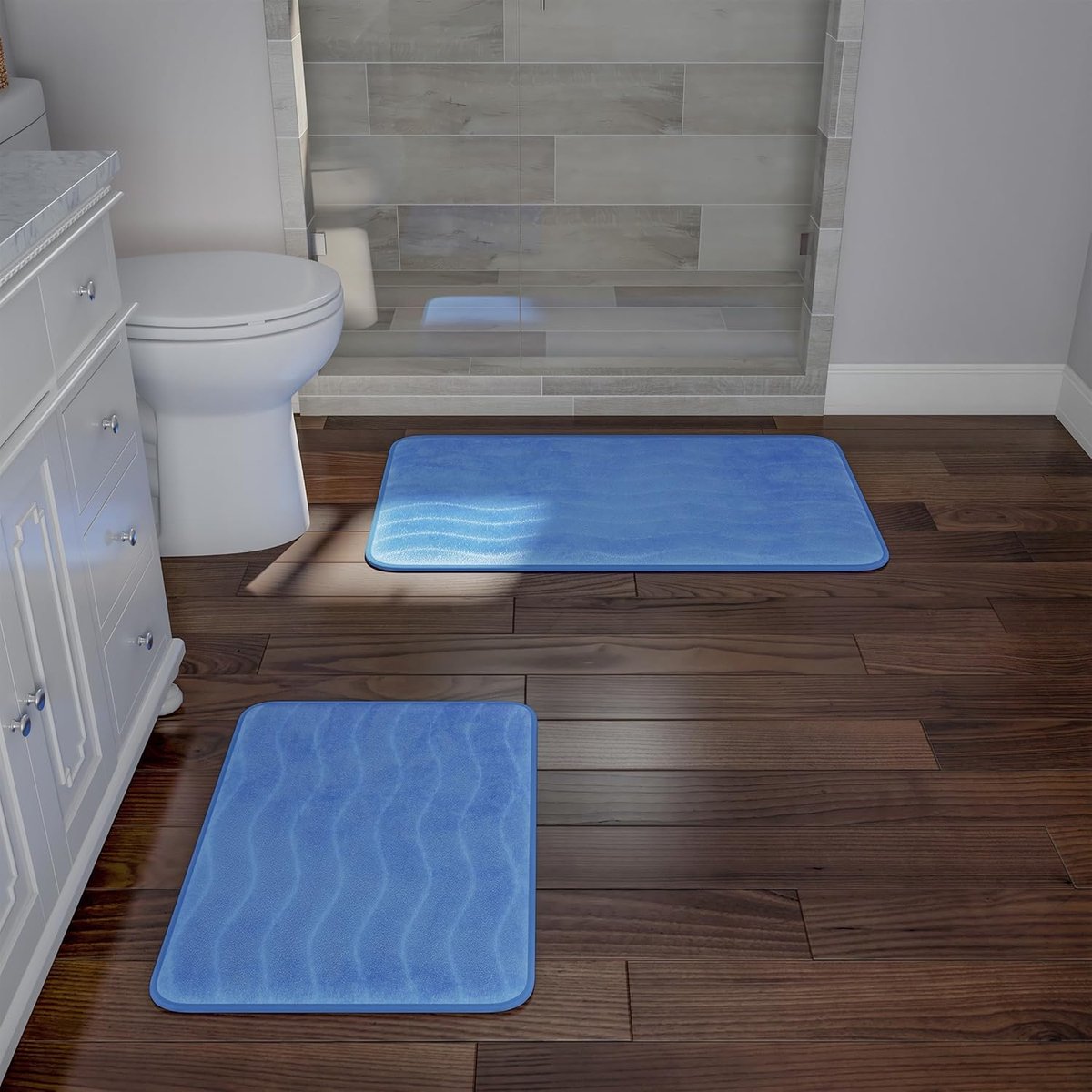 2-delige Memory Foam Badmat Set, Blauw
