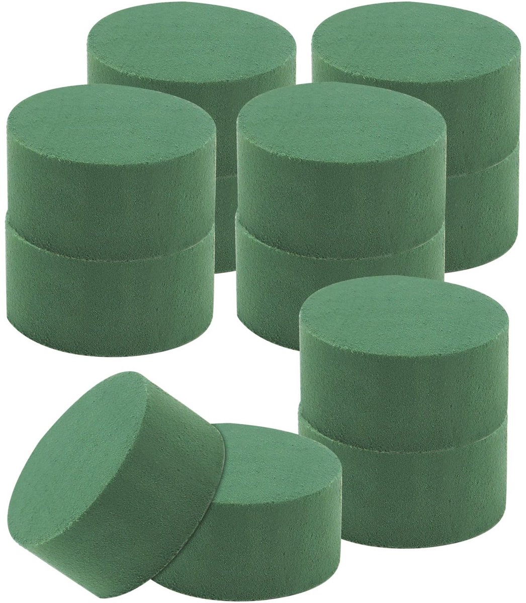 Dailygoods- Bloemsteekschuim 12 stuks - Cilinder 8 cm - Steekspons Groen - Waterretentie - Stabiliteit - Voor Bloemstukken