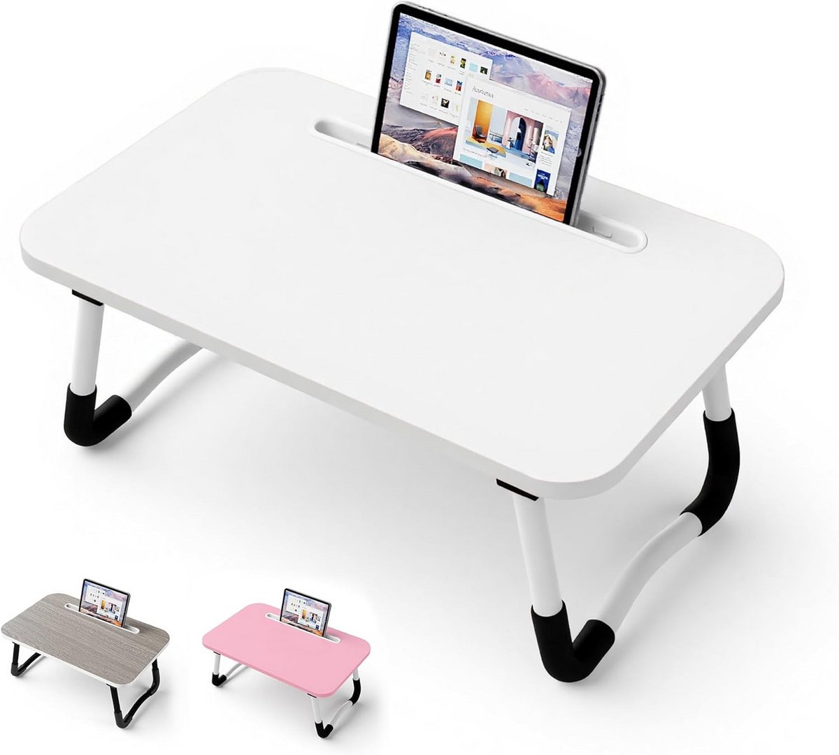 Laptop Bed Bureau - Schoottafel - Ontbijten Lezen Werken - Ingebouwde Kaartgleuf - 48 x 30 cm - Wit