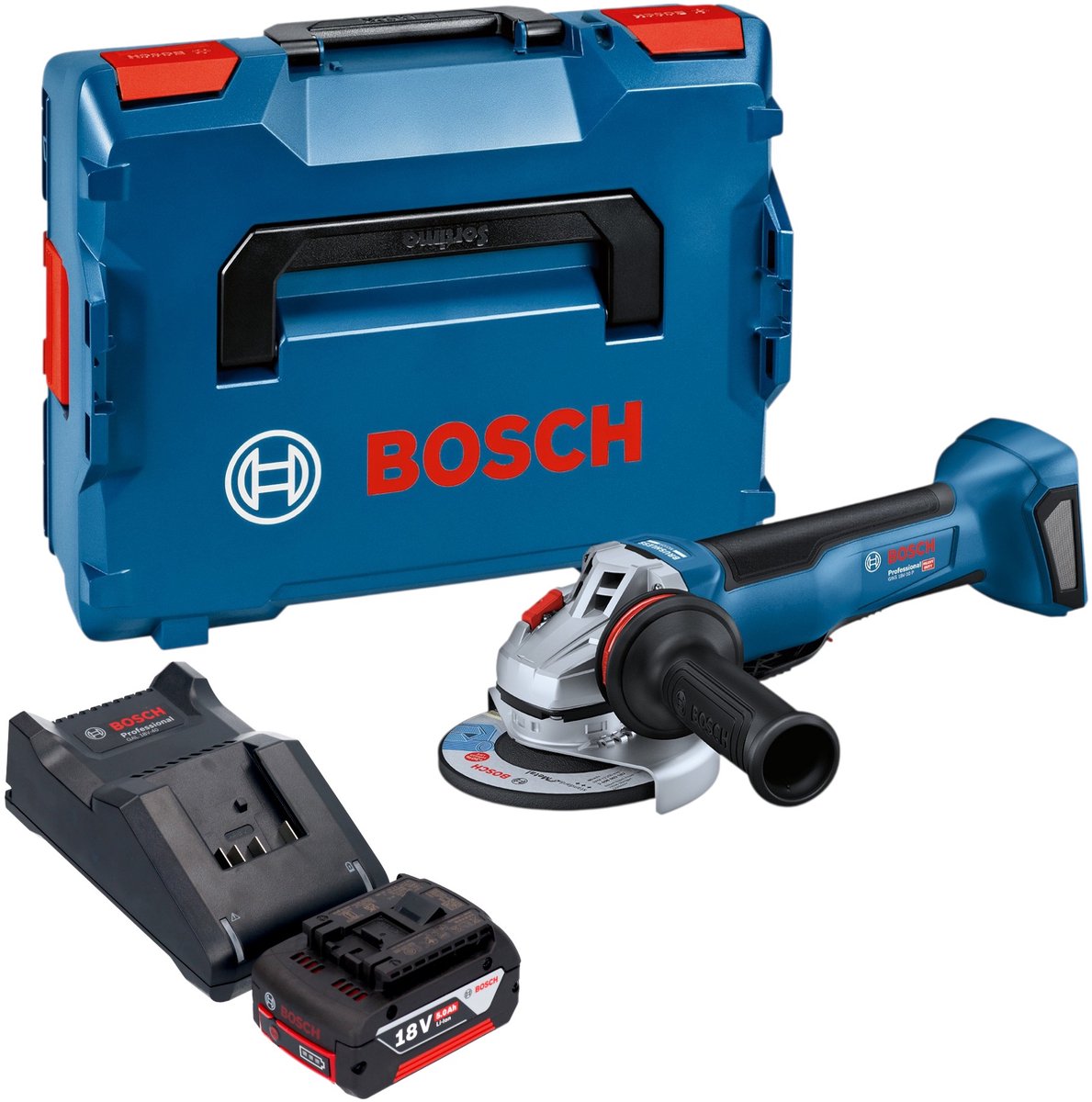 Bosch GWS 18V-10 P Professional accu-haakse slijper 18 V 125 mm borstelloos + 1x accu 5,0 Ah + oplader + L-Boxx