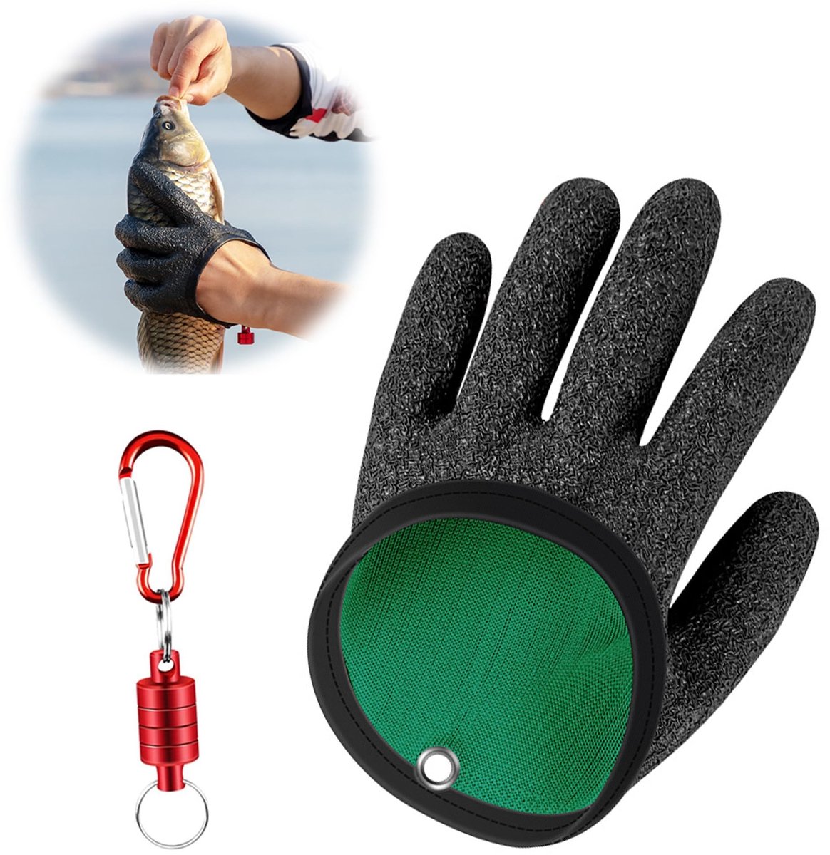 Dailygoods- Vishandschoenen Waterdicht - Antislip/Magneet - Vleesetende Handschoenen - Duurzaam/Rubber - Veilig Omgaan met Vissen - Comfortabele Grip - Visserijhandschoenen