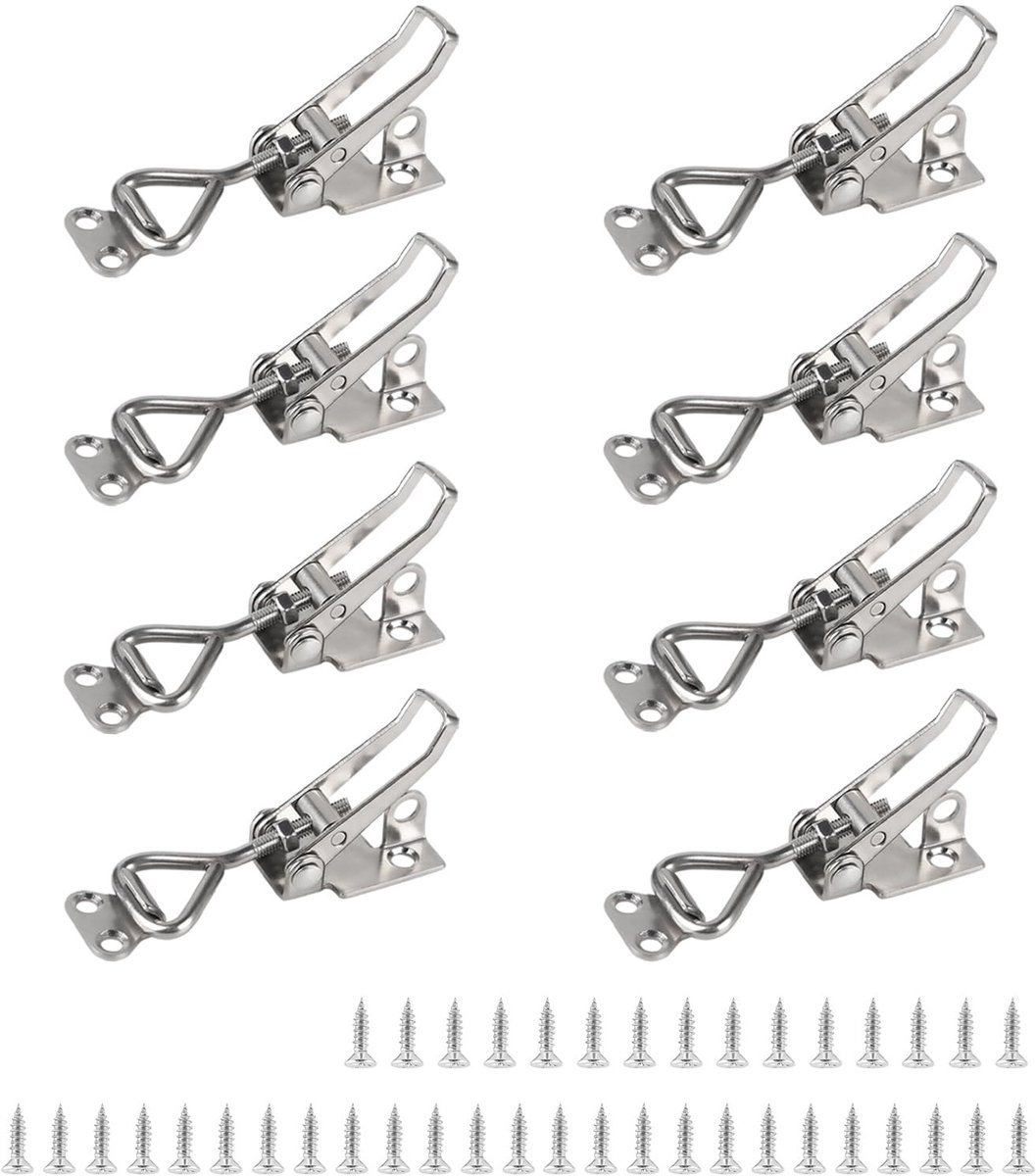 Dailygoods- Toggle Clips - 8 Stuks - Roestvrij Stalen Sluitingen - Verstelbare Klem - Haak en Oog - Ideaal voor Kastdeuren - Afmetingen 110 mm