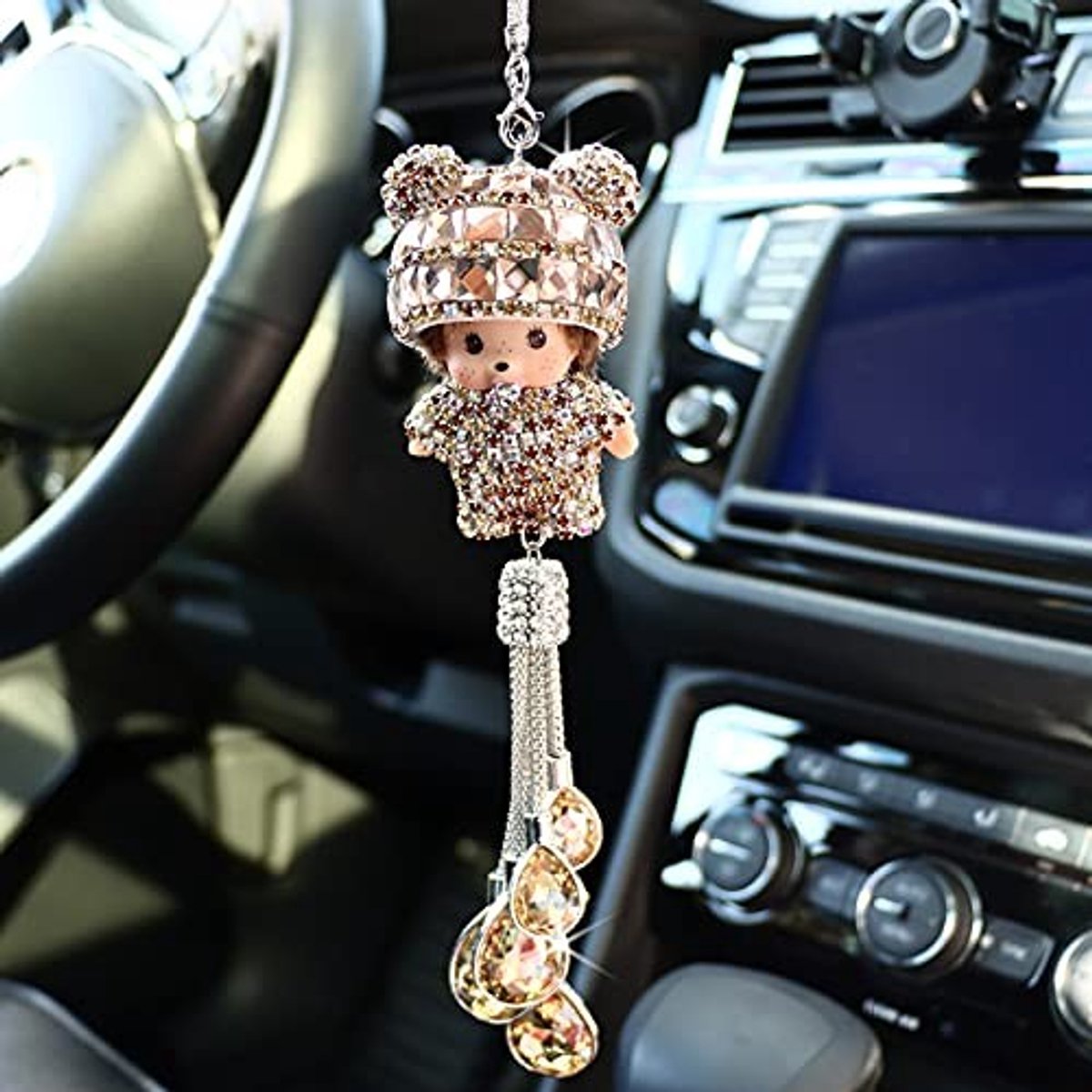 Dailygoods- Achteruitkijkspiegel Ornament - Auto Decoratie - Hangende Decoratie - Kristalhelder - Bling Strass Hanger - Valbestendig Kunstkristal - Autodecoratie