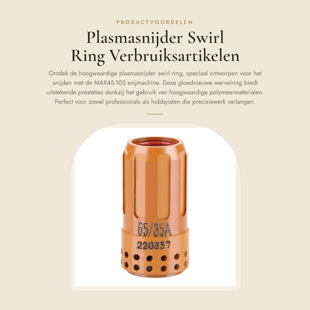 Dailygoods- Swirl Ring - Borgkap Plasmasnijder - Verbruiksartikelen - Geschikt voor MAX45-105 - Polymeermateriaal - Snijdikte ≤32 mm - Snijring
