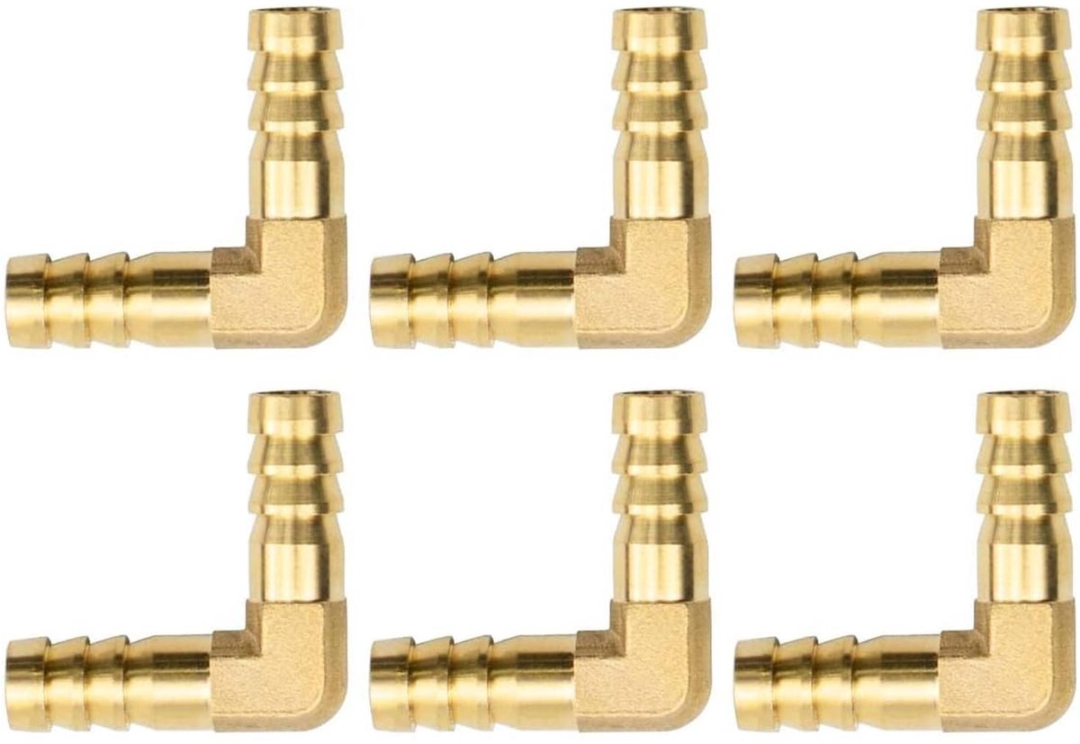 Dailygoods- Slangaansluitstuk 90° Hoek - 6 Stuks - Messing - Slangkoppelingen - Slangstuk - Voor Vloeistof en Gas - Interface-diameter 10 mm - Slangkoppeling