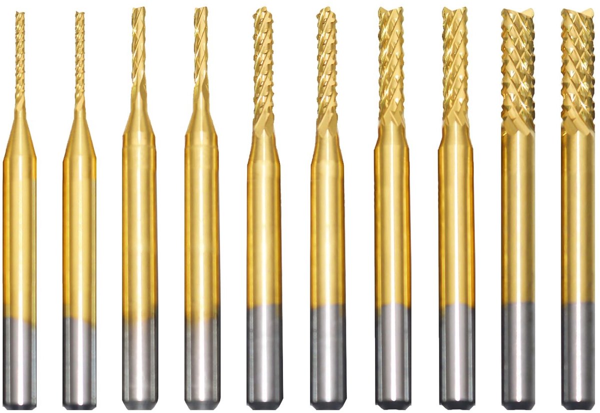 Dailygoods - Carbide Shank Cutter - Freesbits - Titanium Coating - Snijdend Gereedschap - Voor Hout, Aluminium, Staal - 10 Stuks