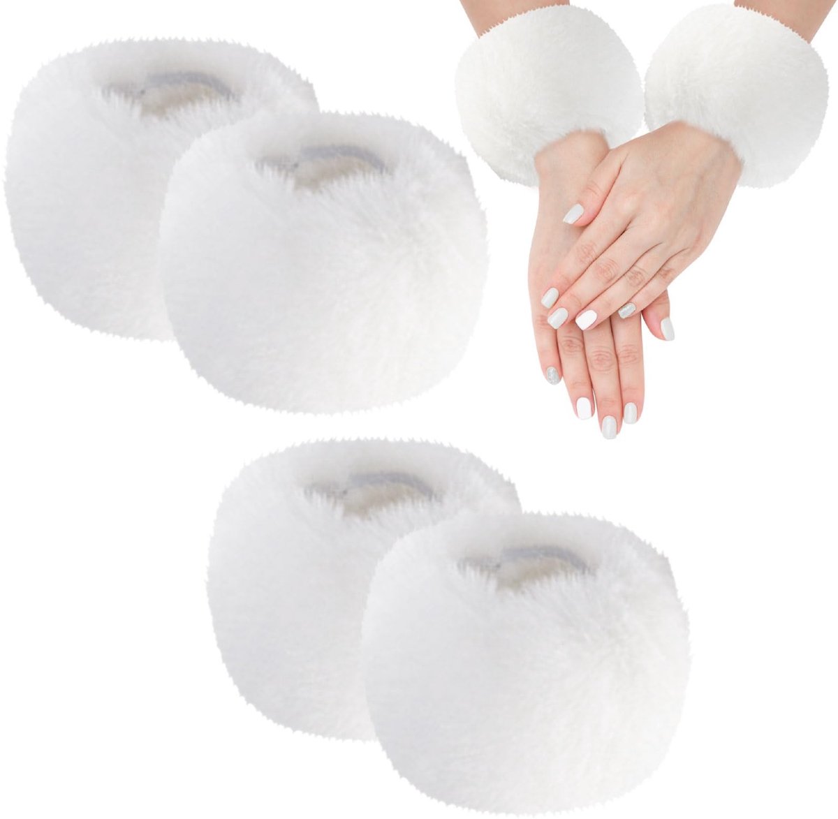 Dailygoods- Polsboeien 2 Paar - Witte Bont - Zachte Polswarmers - Armwarmers Dames - Faux Fur - Eenvoudig Aan/Uit