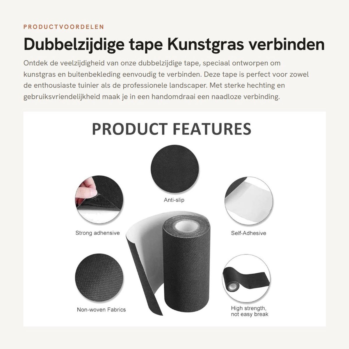 Dailygoods- Voegenband 150 mm x 10 m - Dubbelzijdig - Kunstgras Verbinding Tape - Zelfklevend - Antislip Onderkant - Milieuvriendelijk