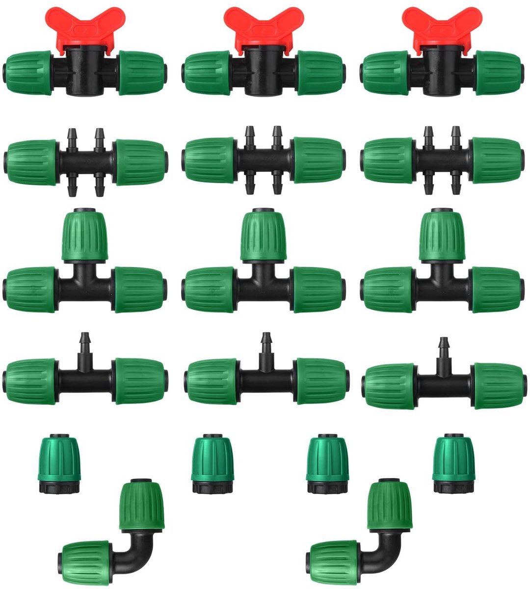 Dailygoods- Druppelirrigatieonderdelen 18 Stuks - Druppelaansluitingen - Irrigatiebuis - Lekvrije Verbinding - Waterdicht - Veilig Twist-Lock Mechanisme - Irrigatiesysteem