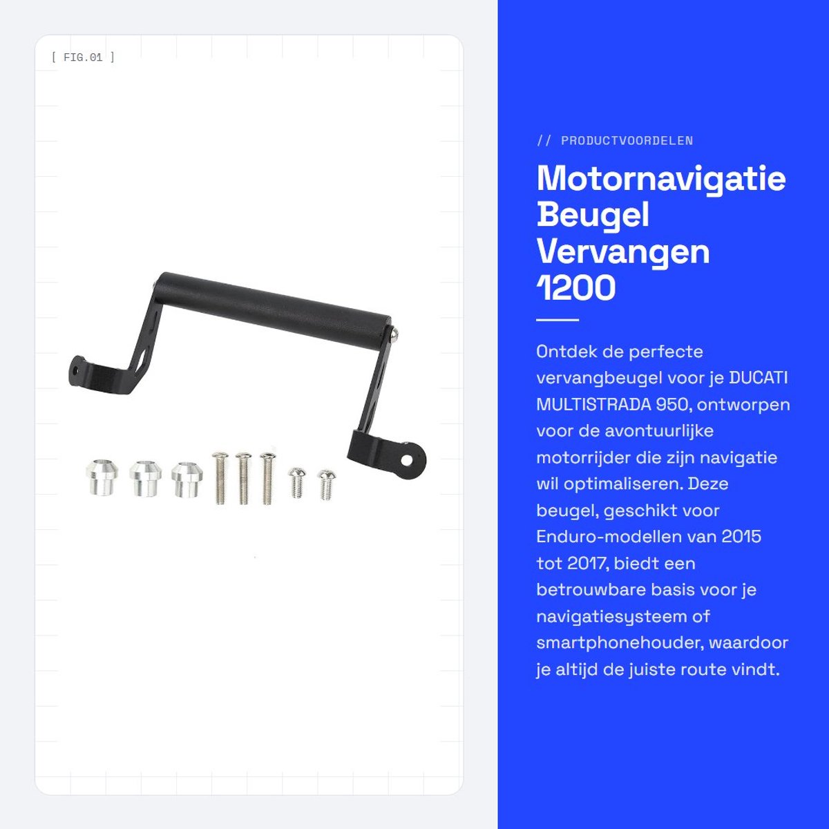 Dailygoods- Motornavigatie Beugel Vervangen - DUCATI MULTISTRADA 950 2015-2017 - 22 mm Diameter - CNC-gefreesd Aluminium - Regenbestendig - Eenvoudige Installatie - Motorsteun