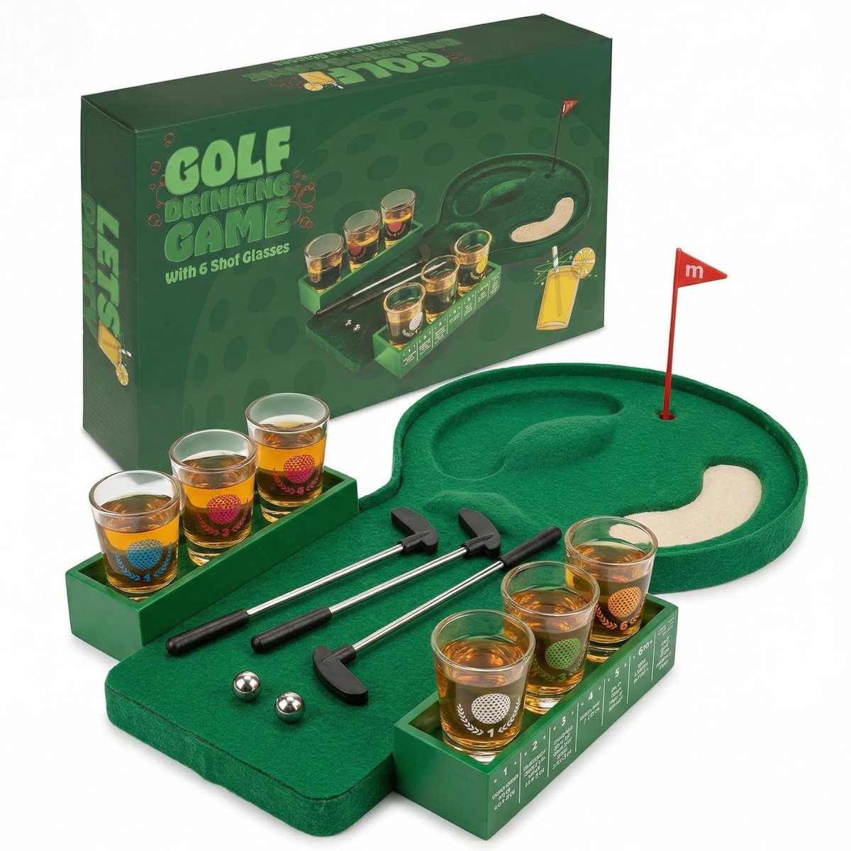 Dailygoods - Drinkspel Golf met Mini-Golf en 6 Shooter Glazen