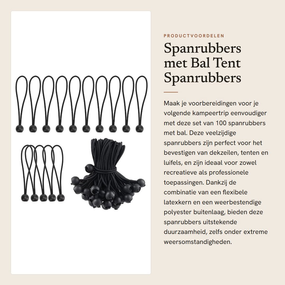 Dailygoods- Spanrubber 100 stuks - 15 cm - Zeilspanner - Tentrubbers - Rubber spanner - Weerbestendig - Slagvast kunststof ballen - Rubberband