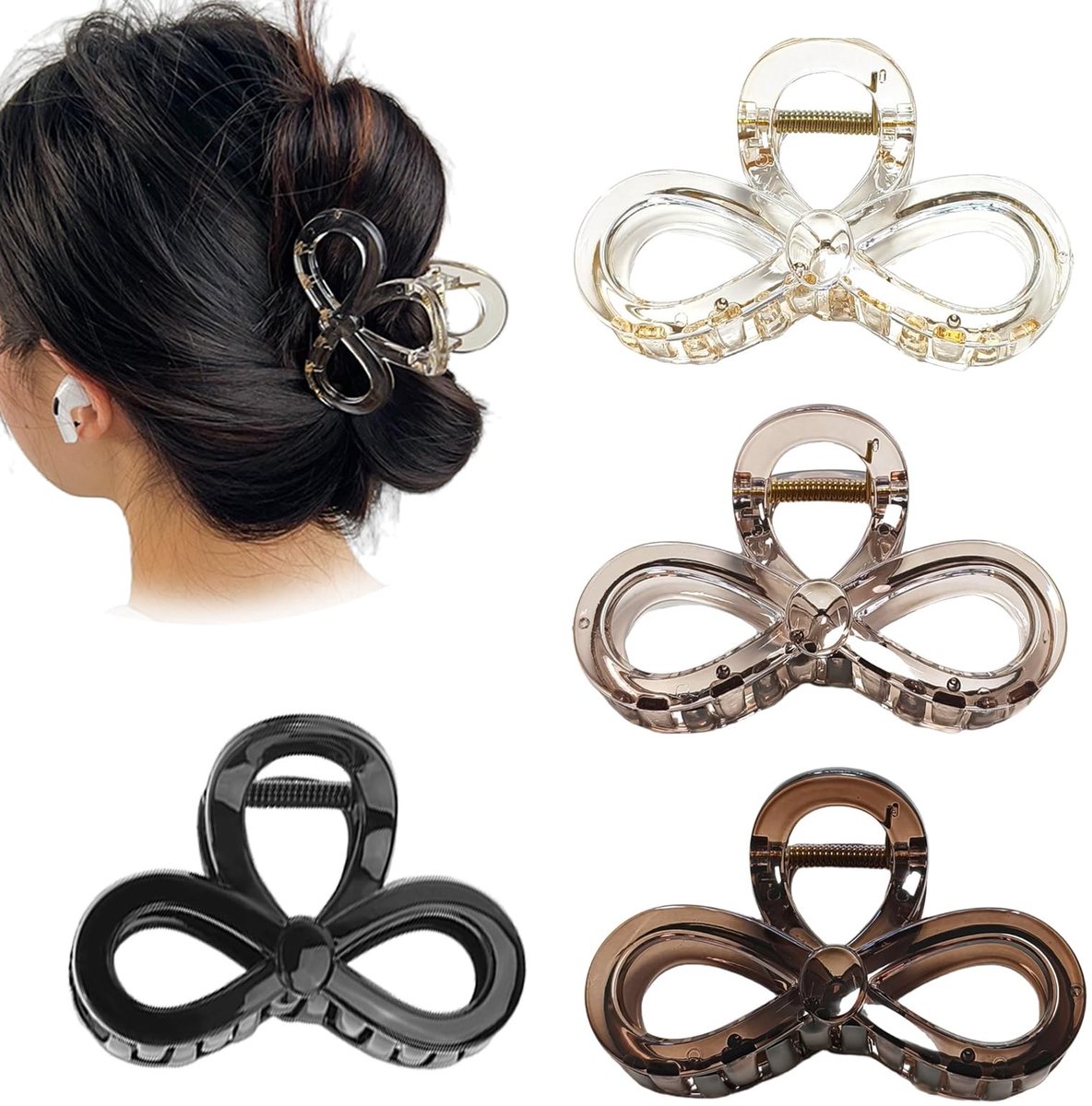 Dailygoods- Haarklemmen Grote Antislip - 4 Stuks - Sterke Grip - Elegant Ontwerp met Strikdetail - Geschikt voor Dun en Dik Haar - Glanzende Kleuren - Claw Clip