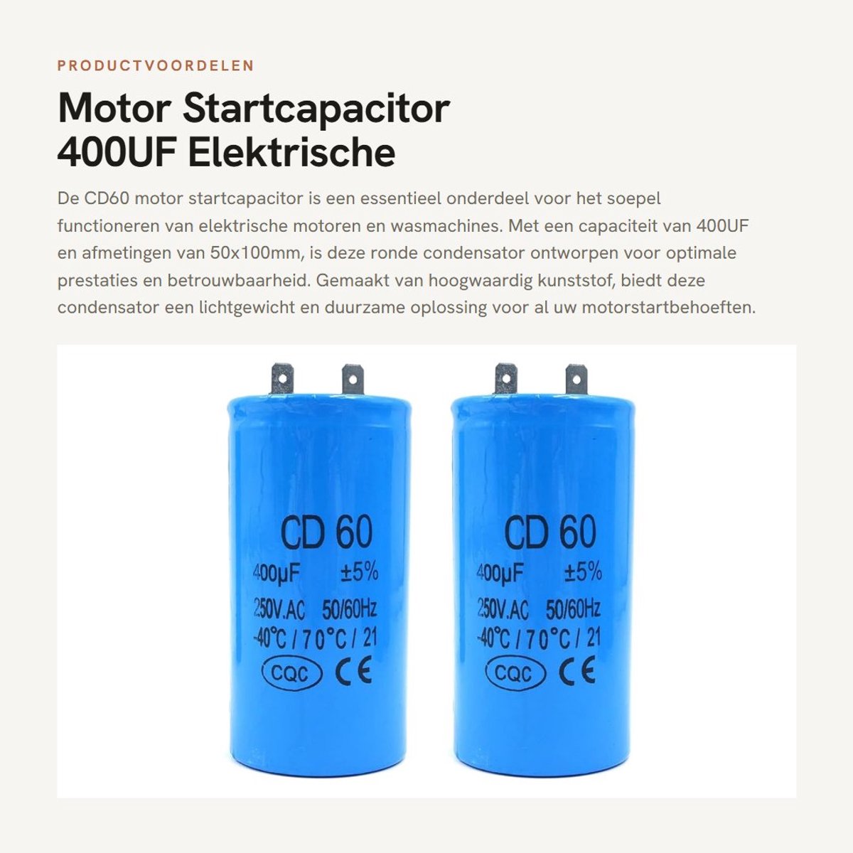 Dailygoods - Motor Startcapacitor - 400UF - Elektrische Motoren - 50x100mm Rond - Wasmachines - Capaciteit - Onderdelen