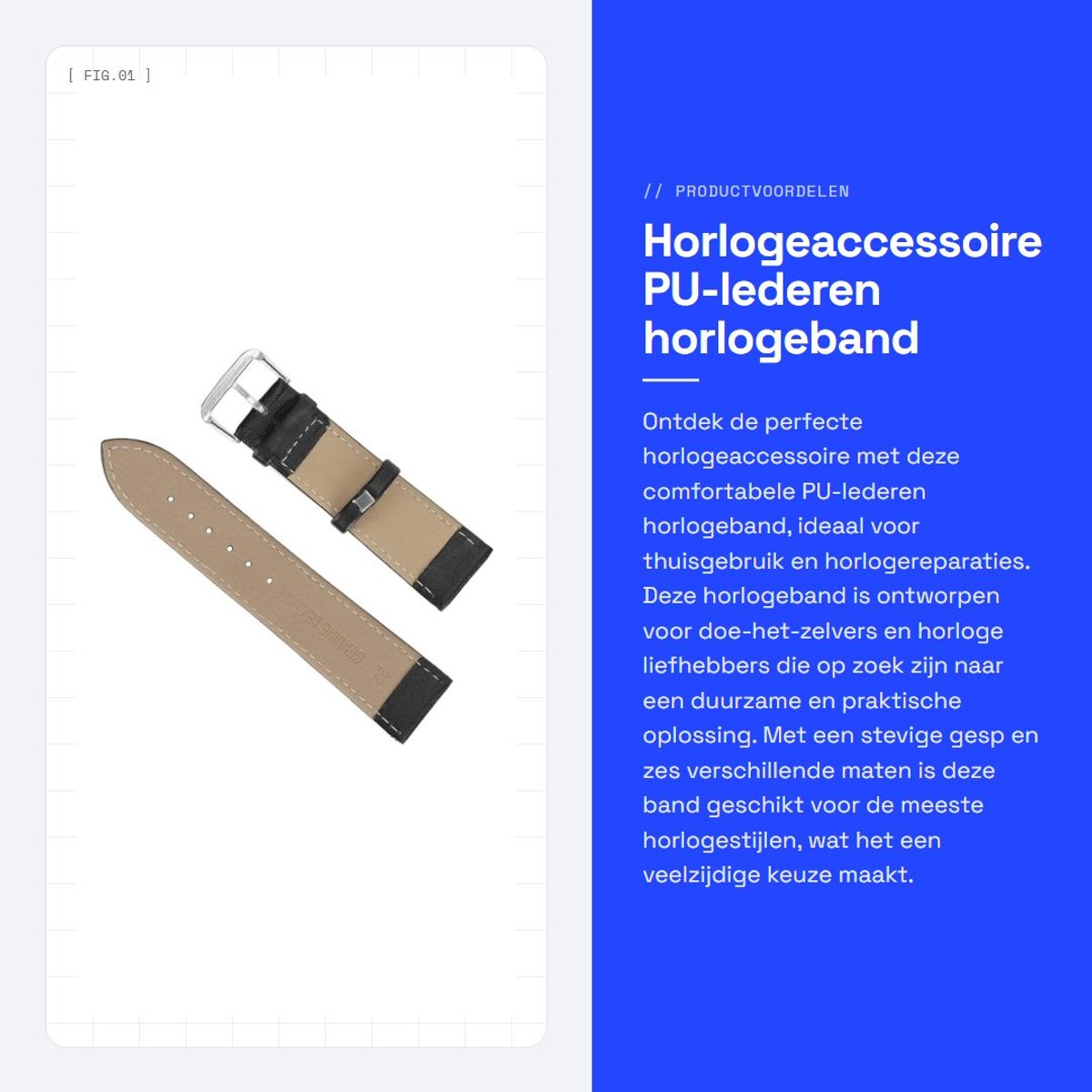 Dailygoods- Horlogeband 22mm - PU-lederen Horlogeband - Comfortabel - Duurzaam - Geschikt voor Heren/Dames - Ideaal voor Horlogereparatie - Horloge