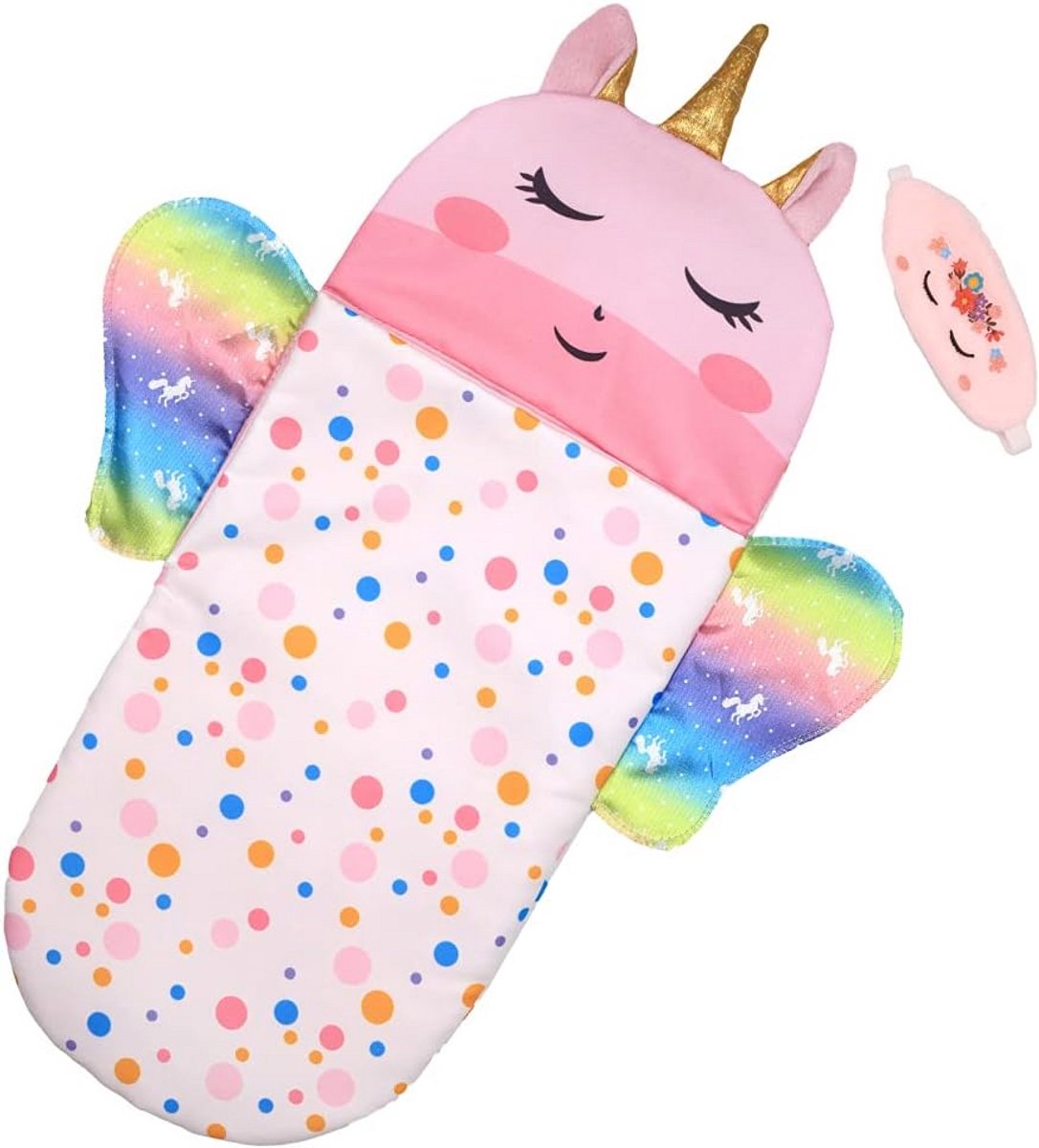 Poppenslaapzak - Poppenkleding - Poppenverzorging - Inclusief slaapmasker - 25-38 cm poppen - Unicorn print