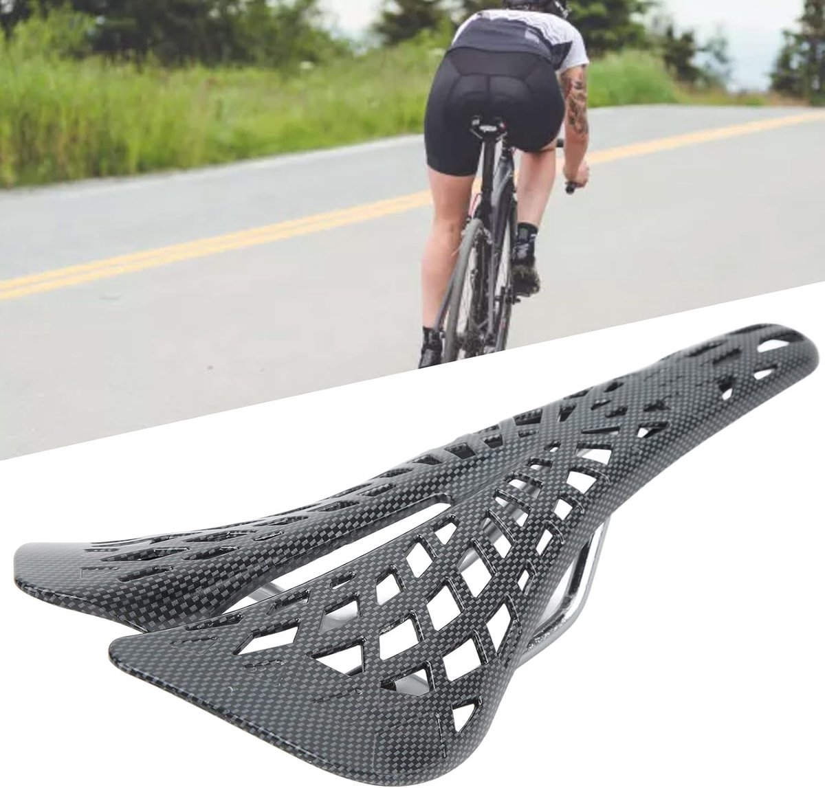Fietszadel Koolstofvezel - Ergonomisch Zadel - Comfortabel Fietsen - Hol Ontwerp Ademend - Lichtgewicht - Zwart