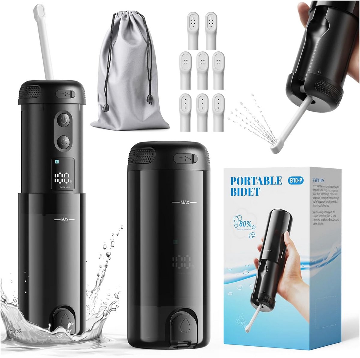 Draagbaar Reisbidet - Elektrische Sproeier - Persoonlijke Hygiëne - 5 Sproeimodus - 250 ml - Zwart
