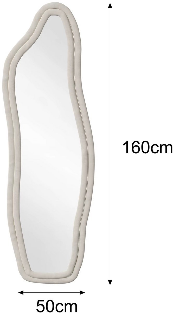 JOYNEXTBUY Staande Spiegel 150 x 50 cm – Golfvormige Passpiegel – Fluwelen Frame – Voor Slaapkamer, Woonkamer en Kleedkamer Wit