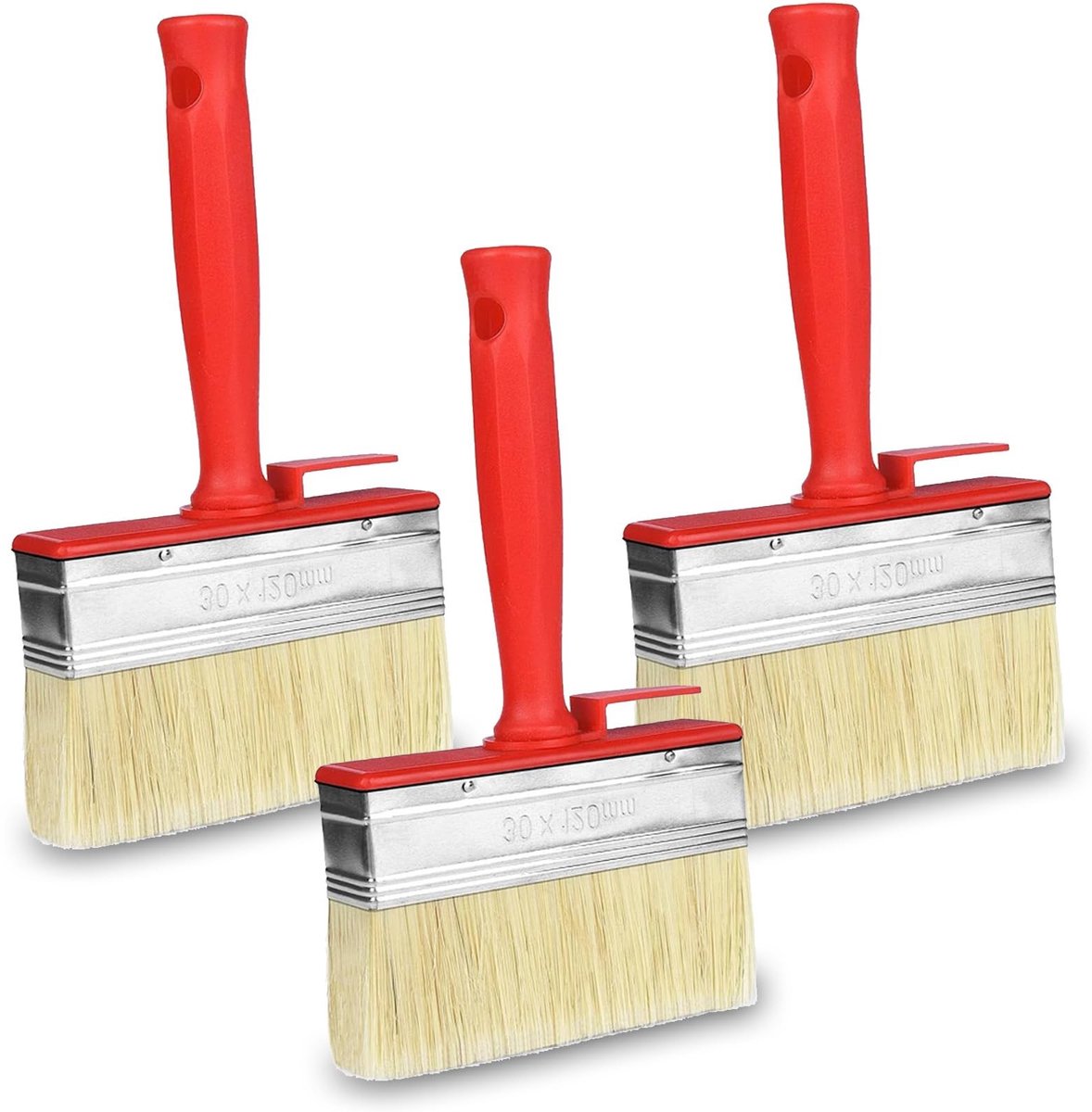 Dailygoods- Vlakstrijker 3 stuks - Lazuurschilderkwast - Wandkwast - Schilderkwast - Borstelharen - 120 mm x 30 mm - Rood - Kwast