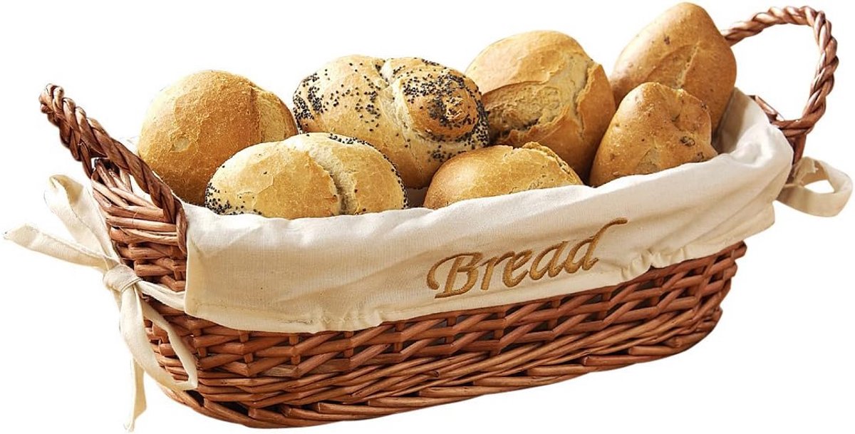 Broodmand Mand met voering Brood bewaren Gevlochten design 28 cm breed Natuurlijk