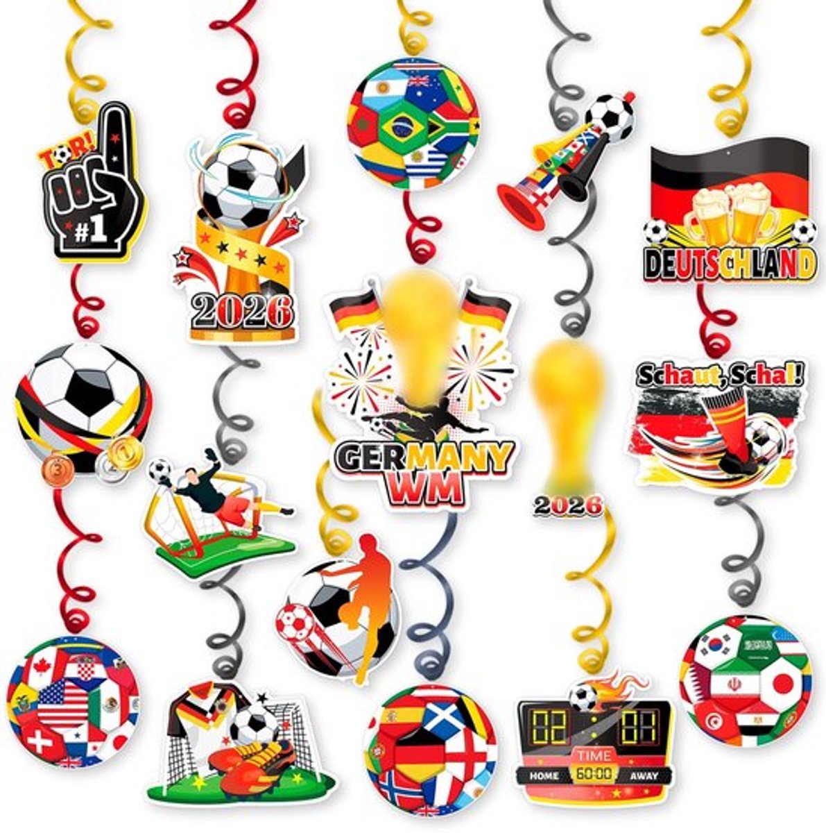 Dailygoods- Wervelwind Decoraties 16 Stuks - Voetbal Versiering
