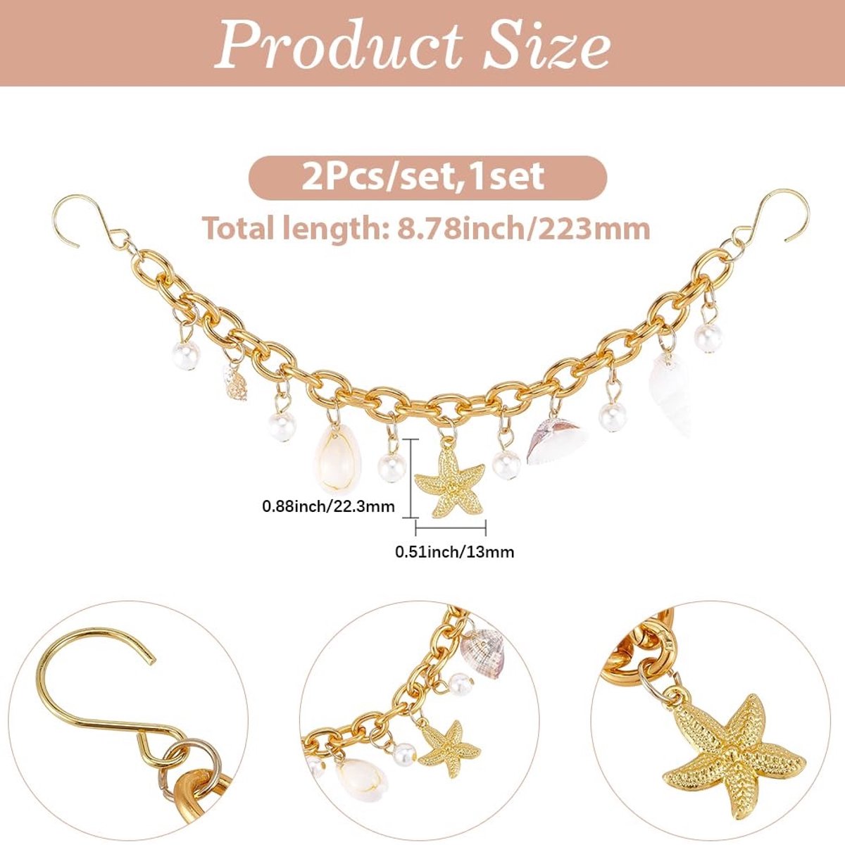 Dailygoods - Set van 2 Gouden Schoenkettingen met Schelp- en Parelversieringen