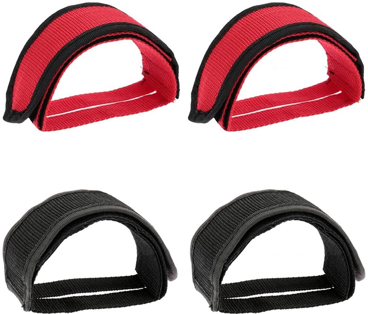 Dailygoods- Fietspedaalriemen 4 Stuks - Zelfklevende Glijriemen - Nylon - Rood/Zwart - Duurzaam - Voor Thuis/Gym - Fietspedaalbanden