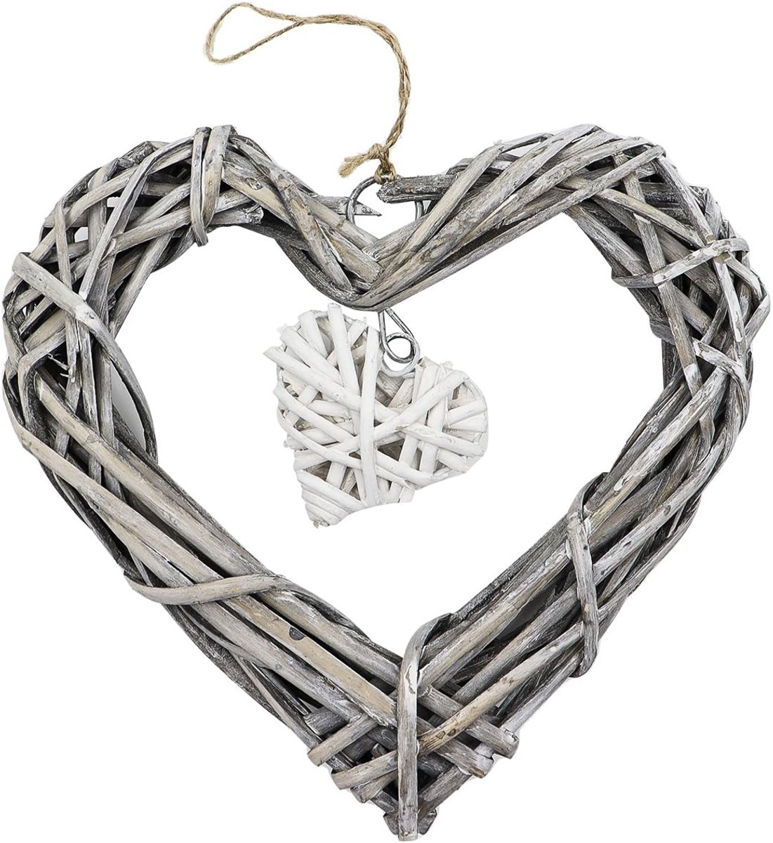 Dailygoods- Wanddecoratie Hartvormig - Rotan Decoratie - Druivenrank Harten - Bruiloft Decoratie - Touw Ophangbaar - Eenvoudig en Elegant - Krans