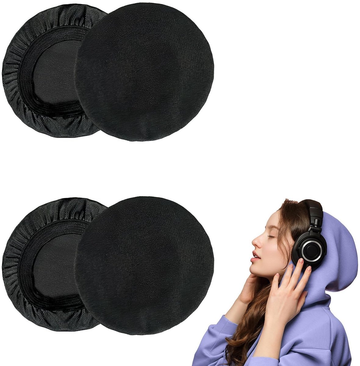 Dailygoods- Oorkussens Elastisch - Bescherming Hoofdtelefoon - Universele Maat - Machinewasbaar - Duurzaam - Zwarte Stof