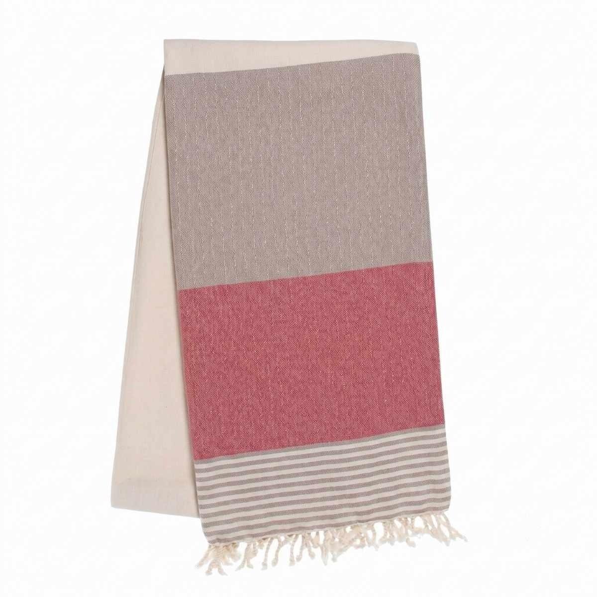 Hamamdoek Sultan Bicolore XL - Taupe / Dusty Rose 220x100cm