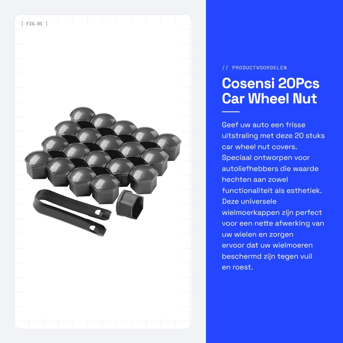 Dailygoods- Wielmoerkappen 19 mm - 20 Stuks - Inclusief Verwijdertool - Hexagonaal - Kunststof - Geschikt voor Auto - Wielmoerkap