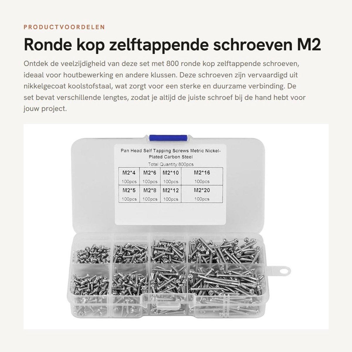 Dailygoods- Zelftappende Schroef 800 Stuks - Koolstofstaal - Pan Head - Houtbewerking - Ronde Kop - Verpakt in Doos 13 x 6,5 x 2,5 cm - Schroeven