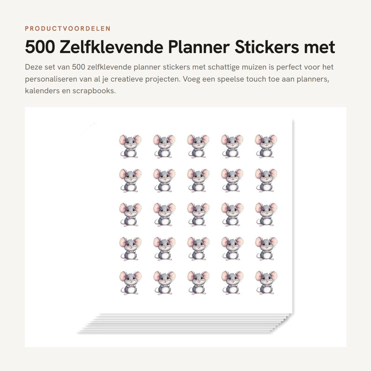 Dailygoods- Planner Stickers 500 Stuks - Schattige Muis Stickers - Scrapbook Stickers - Knutsel Stickers - Feestdecor Stickers - 1,27 cm Groot