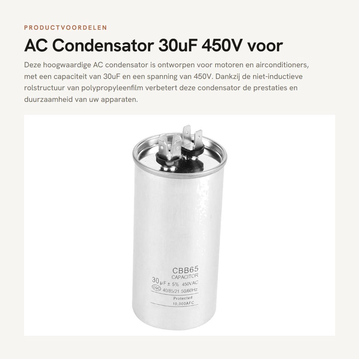 Dailygoods - AC Condensator 30uF 450V voor Motoren en Airconditioners