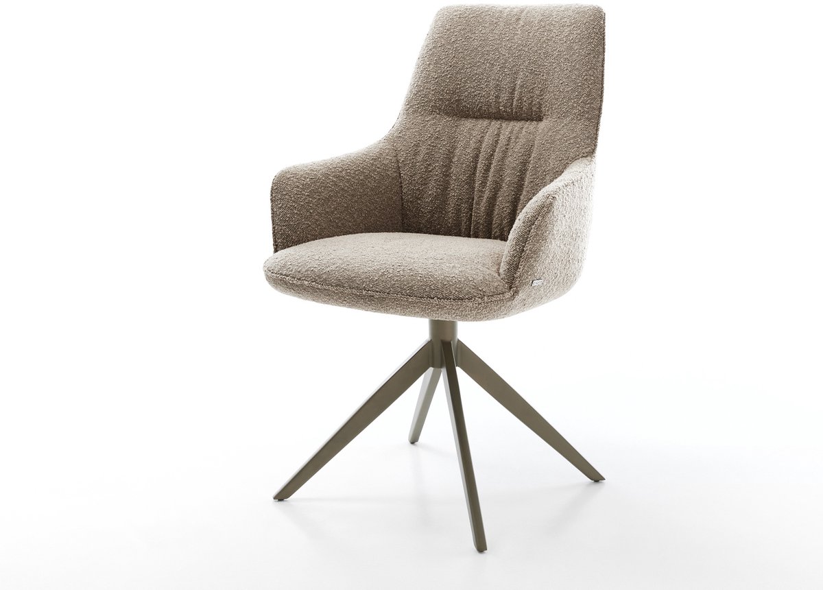 Eetkamerstoel Zelia-Flex met armleuning kruisframe breed afwerking met titanium bouclé mud