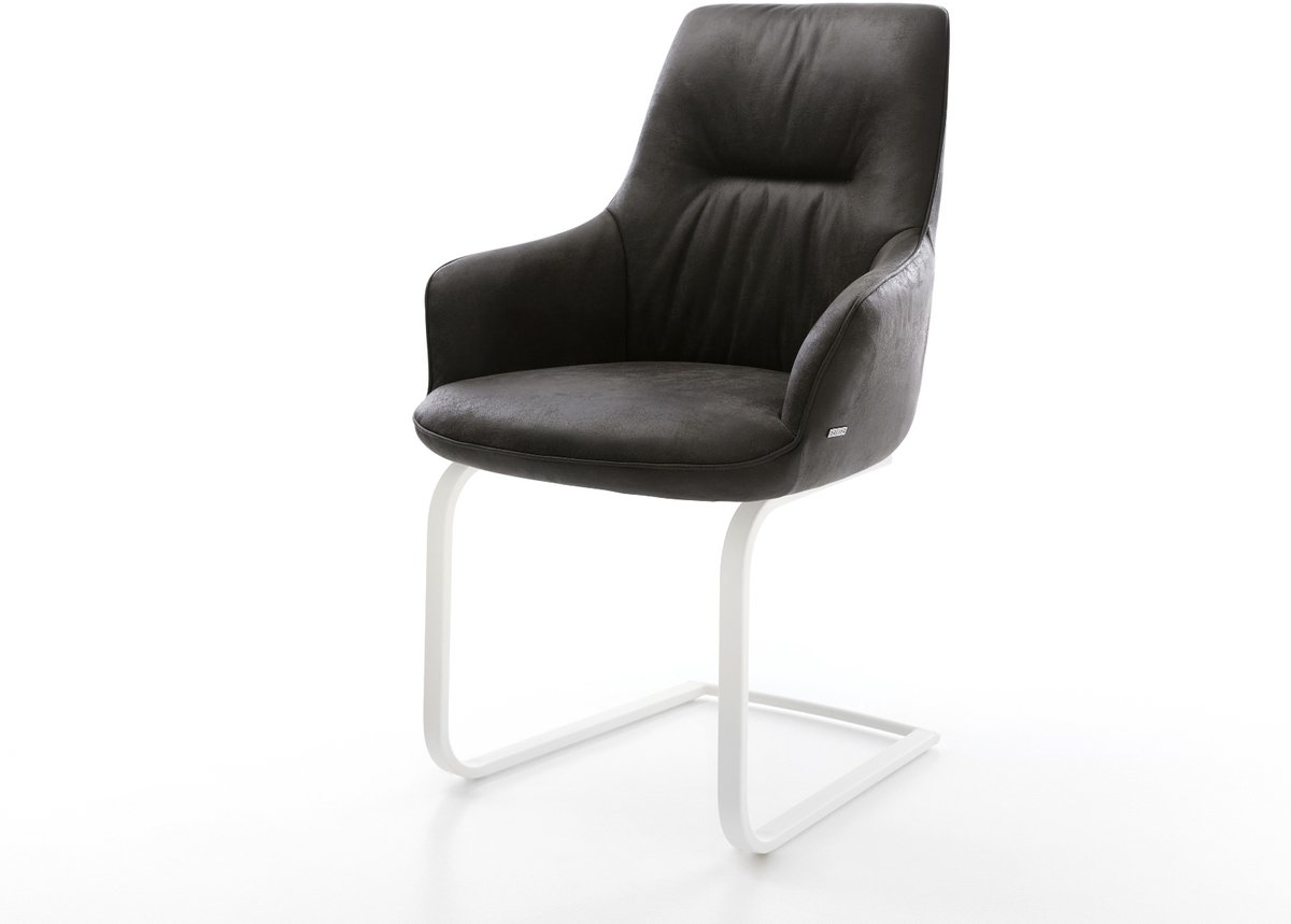 Sledestoel Zelia-Flex met armleuning sledemodel vlak wit microvelours antraciet vintage pocketveer kern