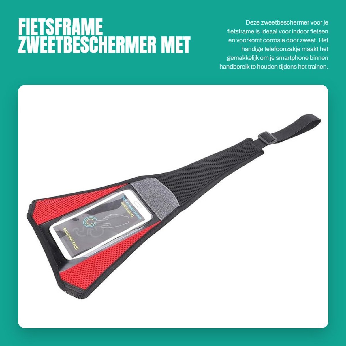 Dailygoods- Fietstrainer Zweetbeschermer - Zweetabsorberend - Telefoonzakje - Eenvoudig te installeren - Hoge prestaties - Bescherming tegen corrosie - Fietsaccessoire