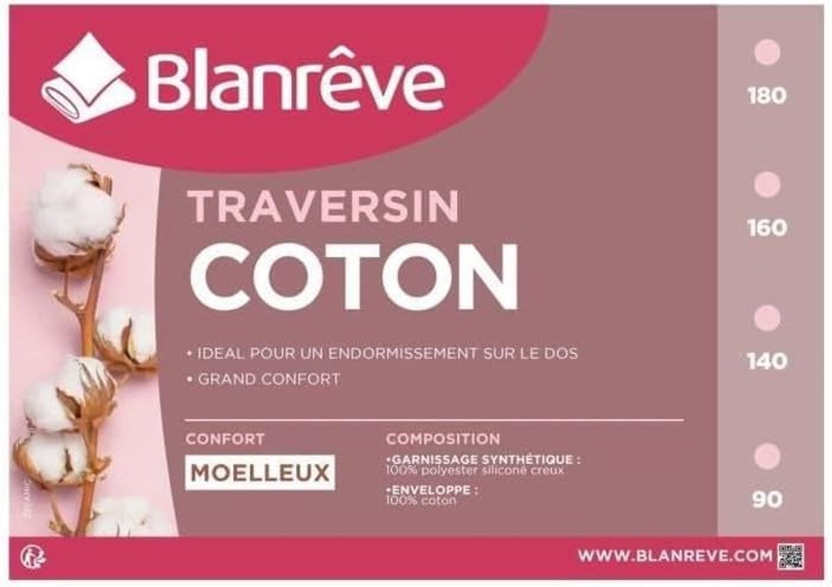 Katoenen Bolster 140 cm Wit – 100% Katoen Envelop met Polyester Vulling voor Optimaal Comfort