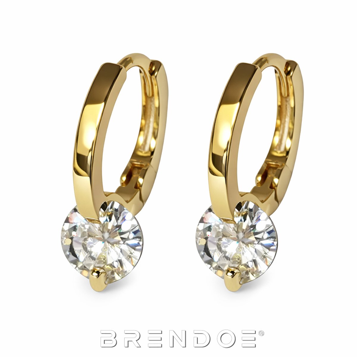 Brendoe Oorbellen Dames – Goudkleurige Oorringen met Steen – 925 Sterling Zilver – Zirkonia – Nikkelvrij