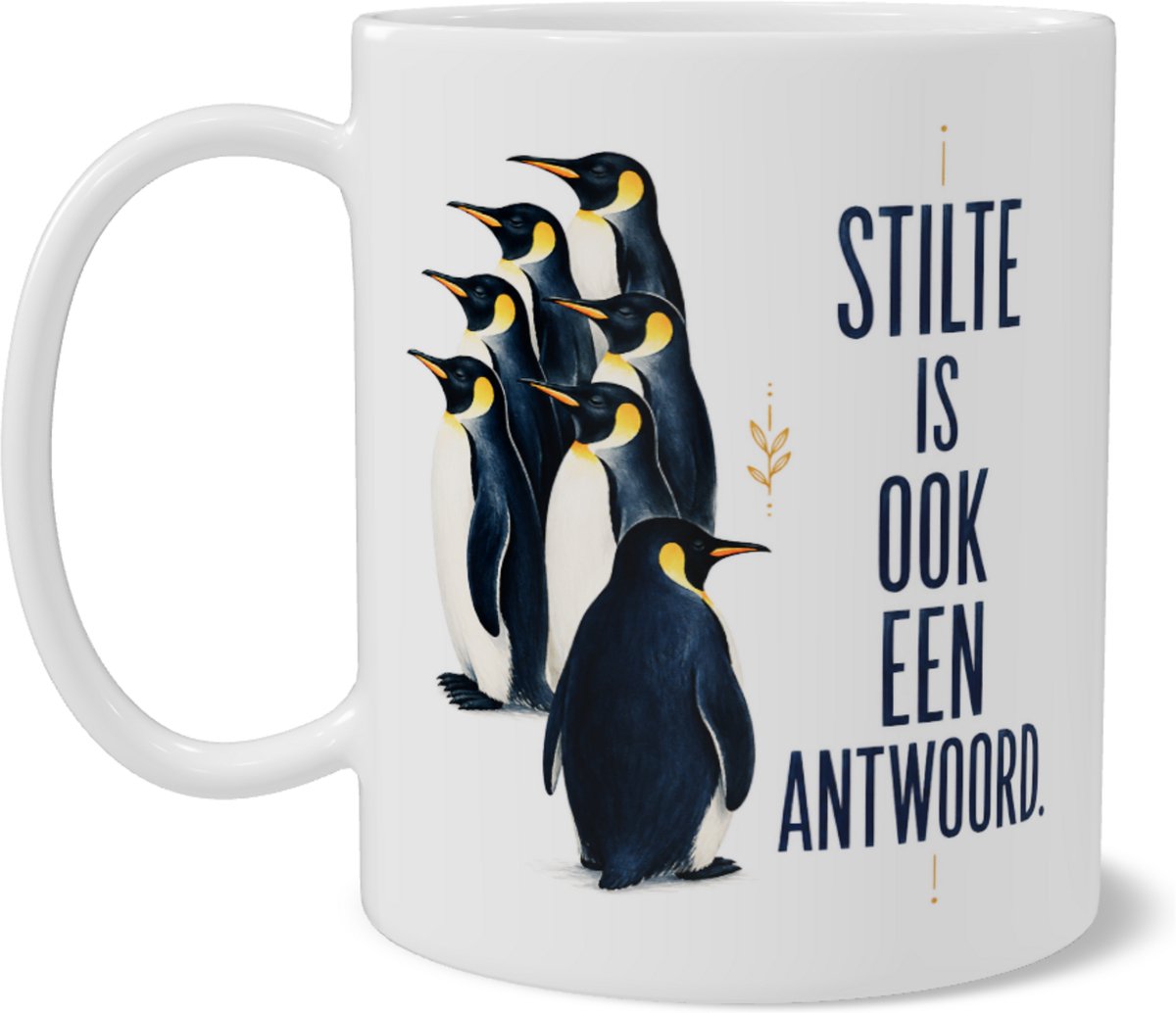 Mok met Pinguïns en Tekst Stilte is ook een antwoord - Minimalistisch en Grappig Cadeau