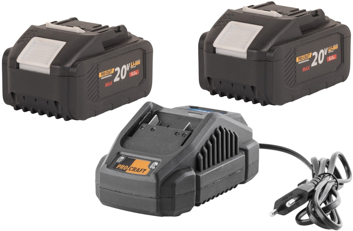 Procraft Starter Pack 20 V 20/2,4 A oplader + 2x 20/8 accu 8,0 Ah