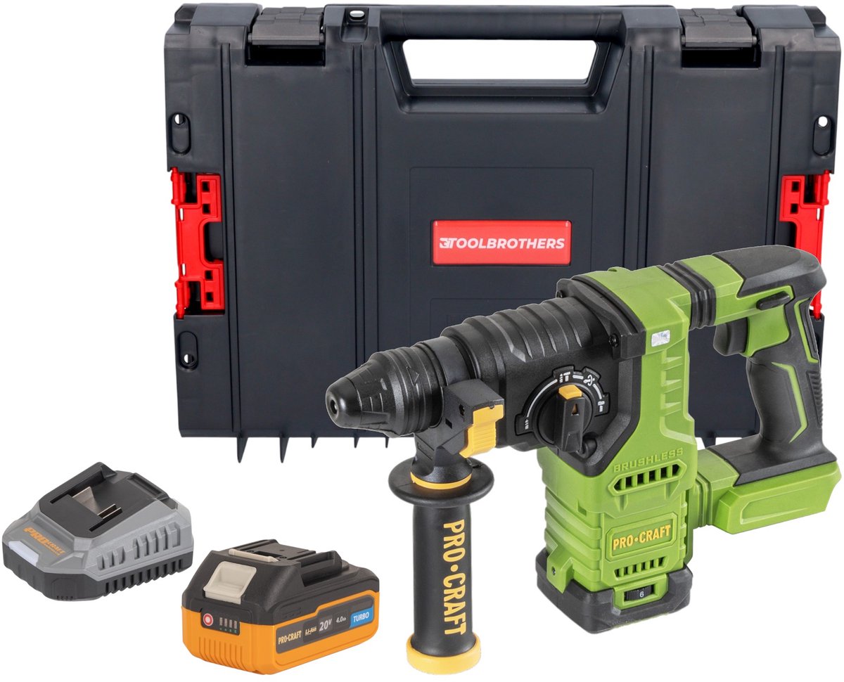 Procraft PHA30bb accuboormachine 20 V 2,8 J SDS plus Brushless + 1x accu 4,0 Ah + oplader + RHINO Toolcase