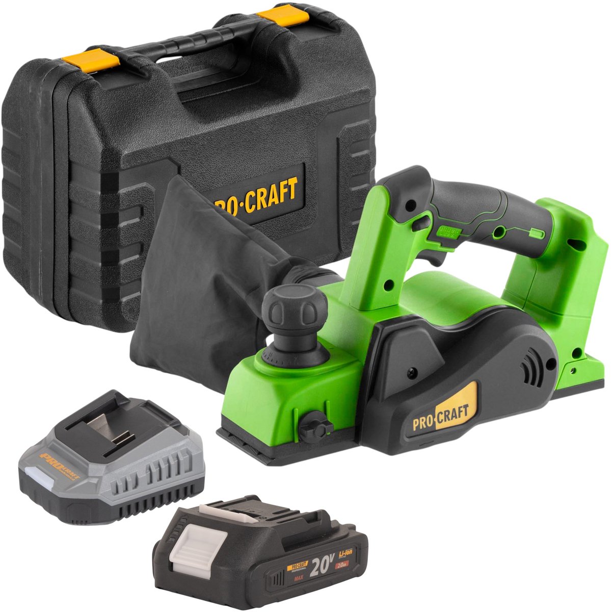 Procraft PE20BLbb accu-schaaf 20 V 82 mm borstelloos + 1x accu 2,0 Ah + oplader + koffer